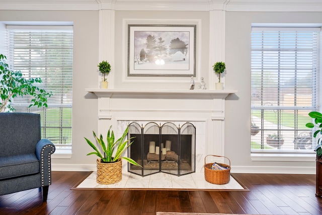 5125 Golden Ln, Fort Worth, TX 76123 - living area with baseboards, a fireplace with flush hearth, and wood finished floors