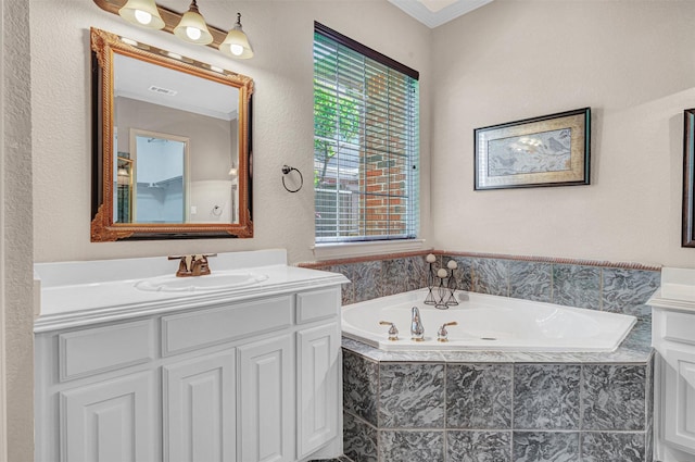 4600 Winter Park Dr, Richardson, TX 75082 - full bathroom with vanity, a bath, and crown molding