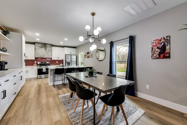 807 Florence St, Mckinney, TX 75069 - dining space featuring recessed lighting, baseboards, visible vents, a chandelier, and light wood-style floors