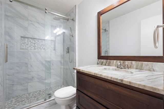 304 E Clover Park Dr, Fort Worth, TX 76140 - bathroom with toilet, vanity, and a stall shower