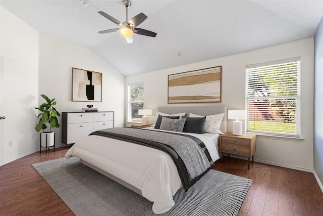 304 E Clover Park Dr, Fort Worth, TX 76140 - bedroom with a ceiling fan, baseboards, wood finished floors, and lofted ceiling