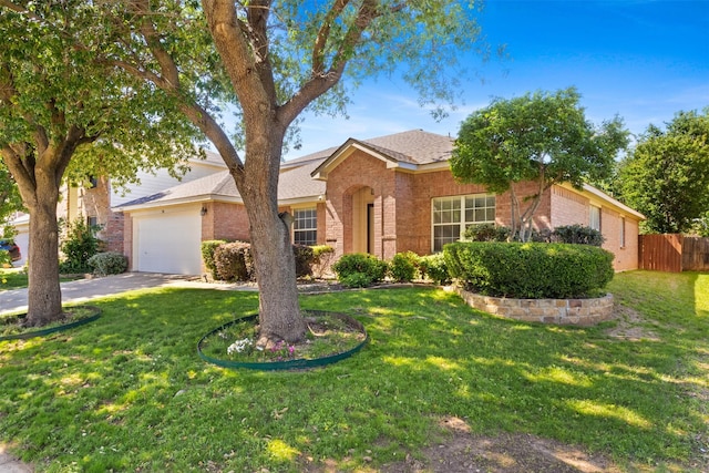 304 E Clover Park Dr, Fort Worth, TX 76140 - ranch-style house featuring fence, brick siding, concrete driveway, a garage, and a front yard
