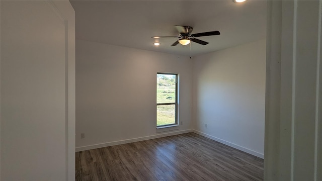106 Sugar Ter, Runaway Bay, TX 76426 - spare room with ceiling fan, baseboards, dark wood-type flooring, and recessed lighting