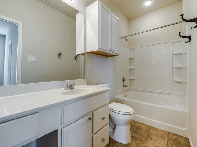 1909 Myers Ct, Providence Village, TX 76227 - bathroom with vanity, toilet, shower / washtub combination, and recessed lighting