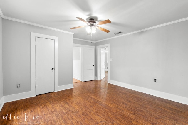 741 Vine St, Abilene, TX 79602 - unfurnished bedroom with ornamental molding, wood finished floors, baseboards, and ceiling fan