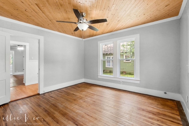 741 Vine St, Abilene, TX 79602 - unfurnished room with ornamental molding, a ceiling fan, healthy amount of natural light, hardwood / wood-style floors, and wood ceiling
