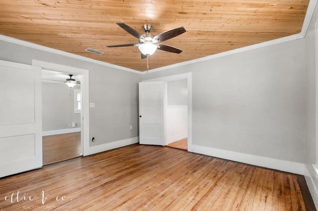 741 Vine St, Abilene, TX 79602 - unfurnished bedroom with crown molding, hardwood / wood-style flooring, wooden ceiling, baseboards, and ceiling fan
