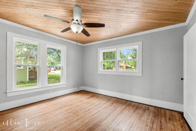 741 Vine St, Abilene, TX 79602 - empty room with crown molding, healthy amount of natural light, wood ceiling, wood-type flooring, and a ceiling fan