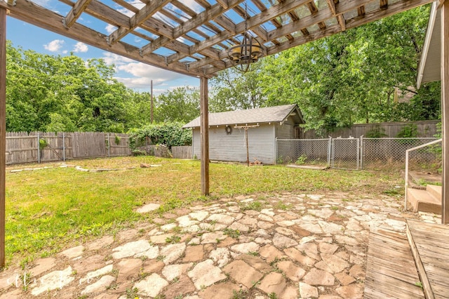 741 Vine St, Abilene, TX 79602 - view of patio featuring an outdoor structure, view of scattered trees, and a pergola