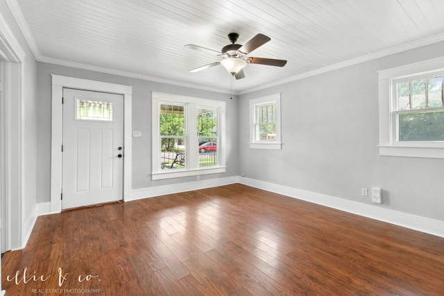 741 Vine St, Abilene, TX 79602 - entryway with healthy amount of natural light, wood-type flooring, baseboards, crown molding, and ceiling fan