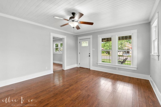 741 Vine St, Abilene, TX 79602 - foyer featuring wood-type flooring, a ceiling fan, baseboards, and ornamental molding