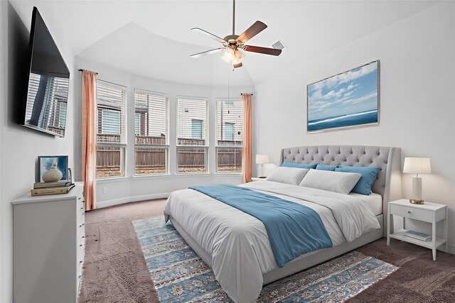 2507 Lavaca Dr, Euless, TX 76039 - bedroom featuring carpet flooring, vaulted ceiling, ceiling fan, and baseboards