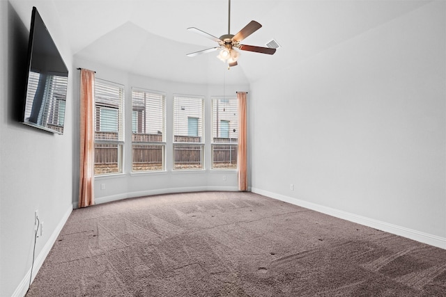 2507 Lavaca Dr, Euless, TX 76039 - empty room with lofted ceiling, carpet, ceiling fan, and baseboards
