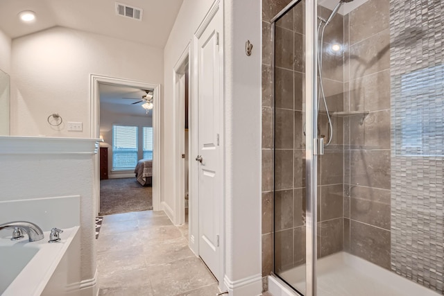 2828 Ainsworth Rd, Aubrey, TX 76227 - bathroom with a shower stall, a garden tub, ensuite bath, and ceiling fan