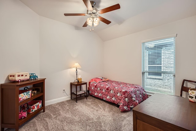 2828 Ainsworth Rd, Aubrey, TX 76227 - carpeted bedroom featuring lofted ceiling, baseboards, and ceiling fan