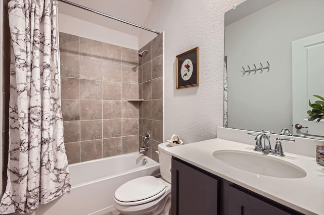 2828 Ainsworth Rd, Aubrey, TX 76227 - full bath with toilet, shower / bathtub combination with curtain, vanity, and a textured wall