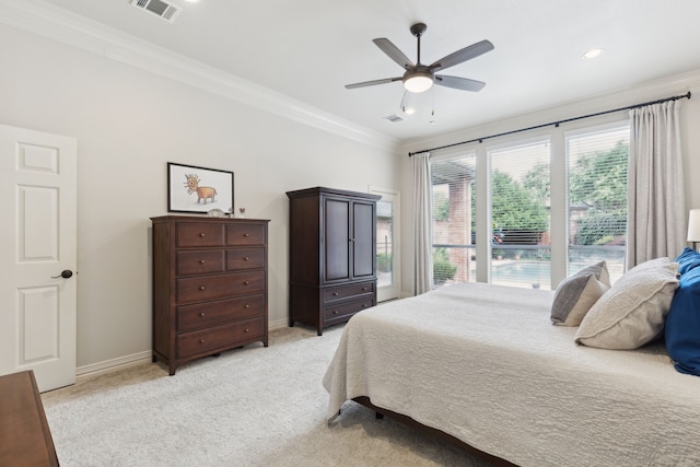 308 Dunlin Ln, Coppell, TX 75019 - bedroom with baseboards, crown molding, visible vents, and light colored carpet