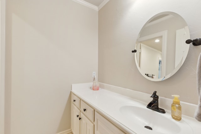 308 Dunlin Ln, Coppell, TX 75019 - bathroom featuring crown molding and vanity