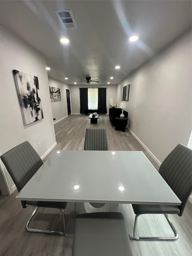 2721 San Marcus Ave, Dallas, TX 75228 - dining area with wood finished floors, baseboards, ceiling fan, and recessed lighting