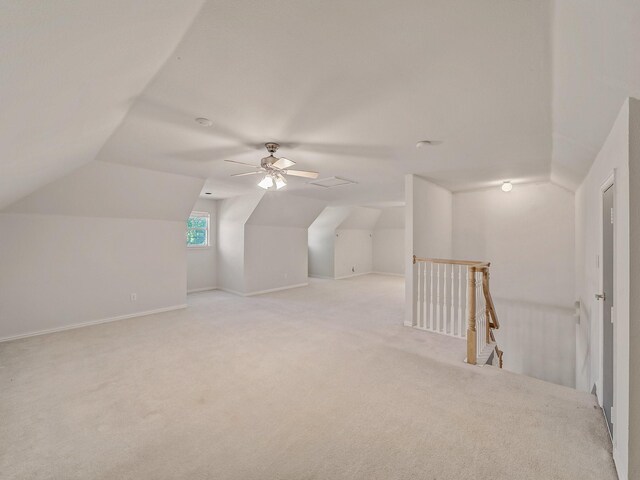 2035 Greenfield Ln, Allen, TX 75013 - bonus room with light carpet, baseboards, lofted ceiling, and ceiling fan