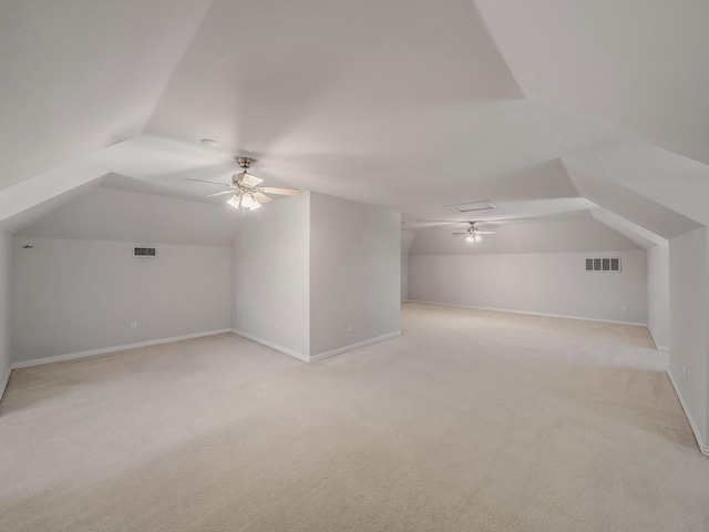 2035 Greenfield Ln, Allen, TX 75013 - bonus room with light carpet, ceiling fan, lofted ceiling, and visible vents