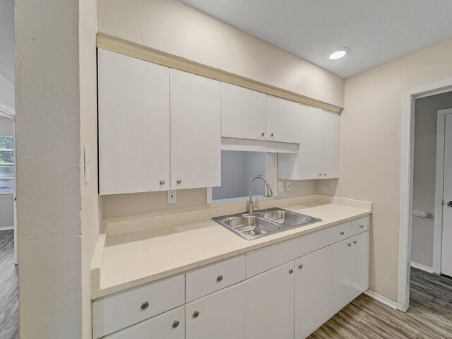 4250 Leland College Dr, Dallas, TX 75241 - kitchen featuring a sink, light countertops, white cabinets, and light wood-style floors