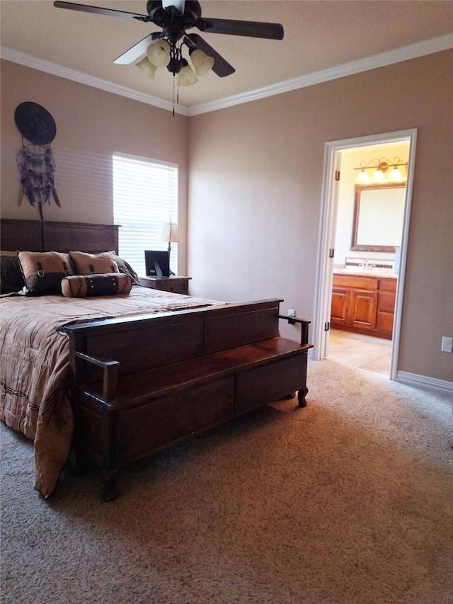 334 Miss Ellie Ln, Abilene, TX 79602 - bedroom with light carpet, ornamental molding, and ensuite bathroom