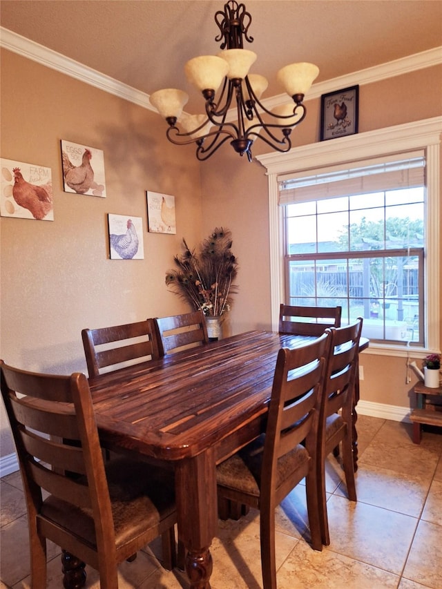 334 Miss Ellie Ln, Abilene, TX 79602 - dining area featuring crown molding, light tile patterned floors, baseboards, and a notable chandelier