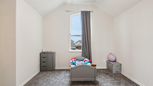 1106 Alaska Dr, Forney, TX 75126 - playroom with carpet floors, vaulted ceiling, and baseboards