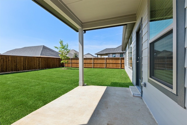 view of yard featuring a patio and a fenced backyard