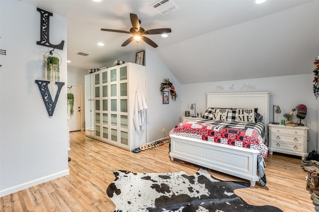 1932 Fm 36 S, Caddo Mills, TX 75135 - bedroom with vaulted ceiling, recessed lighting, visible vents, and light wood-style floors