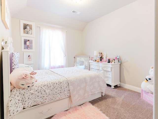 5932 Folsum Pl, Mckinney, TX 75070 - bedroom featuring light colored carpet, lofted ceiling, baseboards, and visible vents