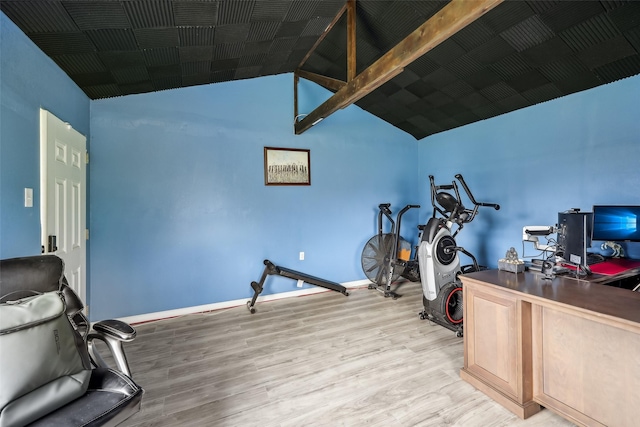 1015 Van Winkle St, Weatherford, TX 76086 - workout room featuring lofted ceiling, light wood-style floors, and baseboards