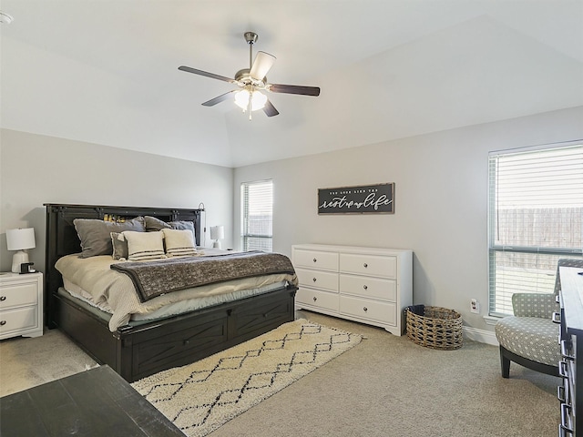 1455 Radecke Rd, Krum, TX 76249 - bedroom with carpet, vaulted ceiling, baseboards, and a ceiling fan