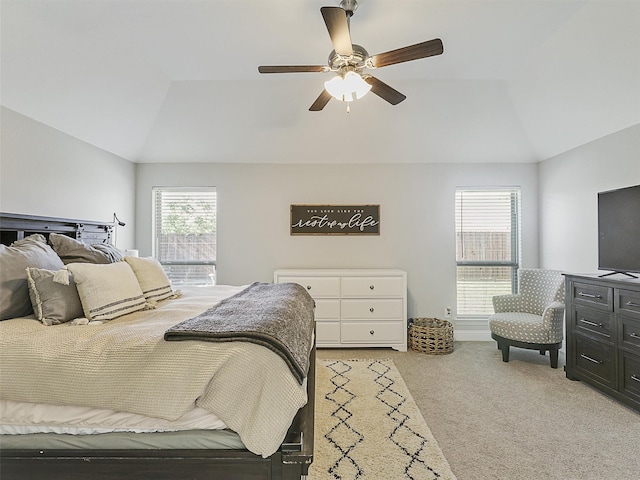 1455 Radecke Rd, Krum, TX 76249 - bedroom with lofted ceiling, light carpet, and ceiling fan