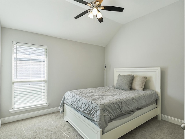 1455 Radecke Rd, Krum, TX 76249 - bedroom with light carpet, baseboards, lofted ceiling, and ceiling fan