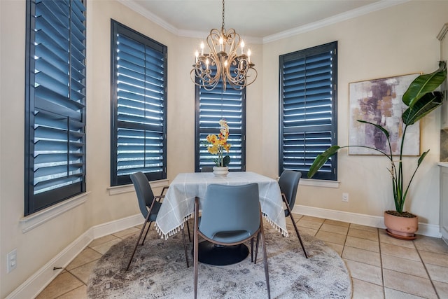 1305 Burgundy Ct, Southlake, TX 76092 - dining space featuring tile patterned flooring, a chandelier, crown molding, and baseboards