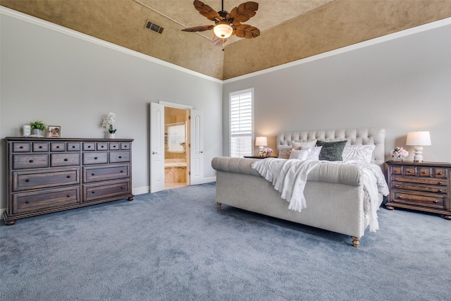 1305 Burgundy Ct, Southlake, TX 76092 - bedroom featuring carpet, baseboards, a high ceiling, ceiling fan, and ensuite bath