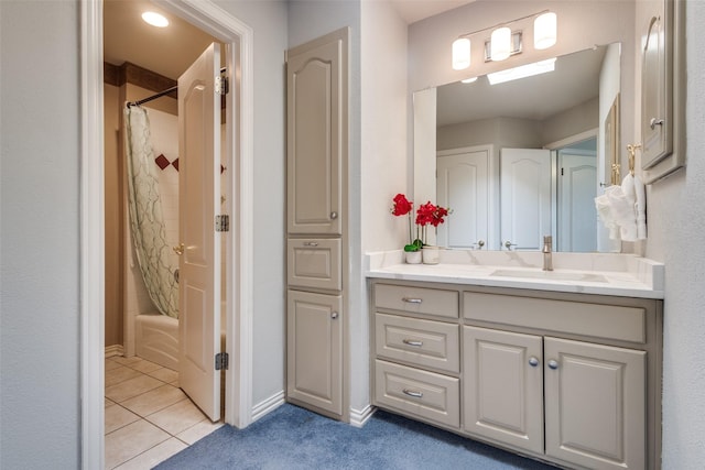 1305 Burgundy Ct, Southlake, TX 76092 - full bathroom with vanity, tile patterned floors, and shower / tub combo