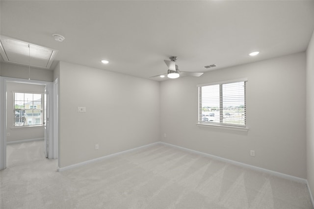216 Griffith, Princeton, TX 75407 - empty room featuring attic access, light colored carpet, recessed lighting, baseboards, and a ceiling fan