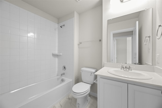 216 Griffith, Princeton, TX 75407 - bathroom with toilet, vanity, shower / bath combination, marble finish flooring, and baseboards