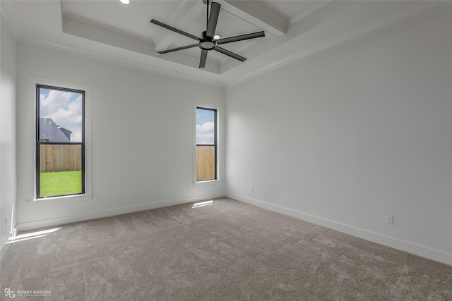 spare room with carpet, plenty of natural light, baseboards, and a ceiling fan