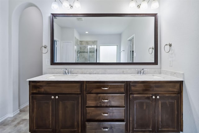 1112 Crest Ridge Dr, Glenn Heights, TX 75154 - bathroom with a stall shower and double vanity