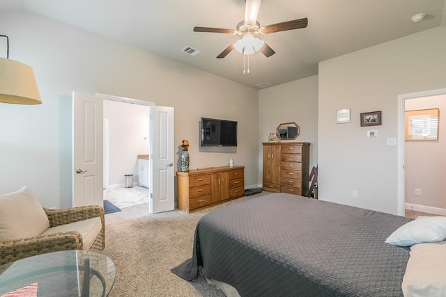 1725 Bellatrix Dr, Haslet, TX 76052 - bedroom with baseboards, light carpet, visible vents, and a ceiling fan