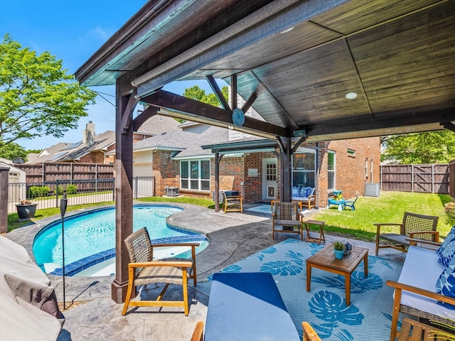 4308 Echo Bluff Dr, Plano, TX 75024 - view of swimming pool with a gazebo, an outdoor hangout area, a patio area, and a pool with connected hot tub