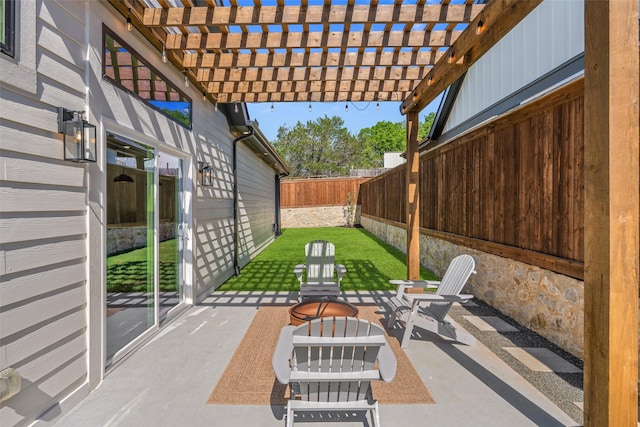 view of patio with a fenced backyard and a pergola