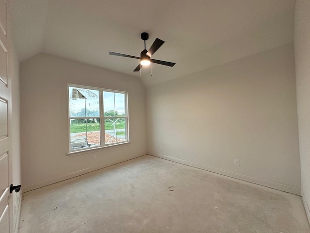 1099 Silver Sage Trl, Weatherford, TX 76085 - unfurnished room with concrete floors, lofted ceiling, and a ceiling fan