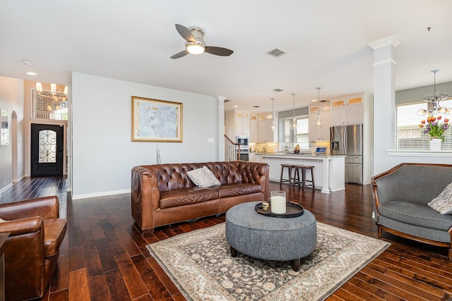 1804 Goodnight Ln, Allen, TX 75002 - living room with decorative columns, dark wood-style flooring, and recessed lighting