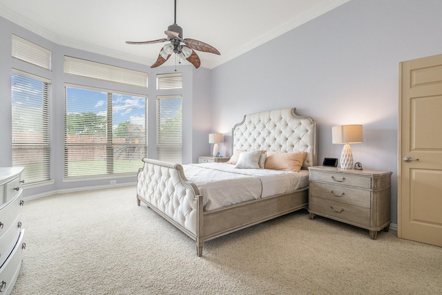 1804 Goodnight Ln, Allen, TX 75002 - bedroom with light carpet, ornamental molding, a ceiling fan, and baseboards