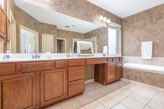 1804 Goodnight Ln, Allen, TX 75002 - bathroom with tile patterned flooring, double vanity, and a garden tub
